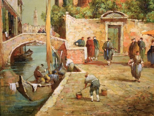 Pair of Venetian views - Eugenio Bonivento - known as &quot;Zeno&quot; (1880-1956) - Art nouveau